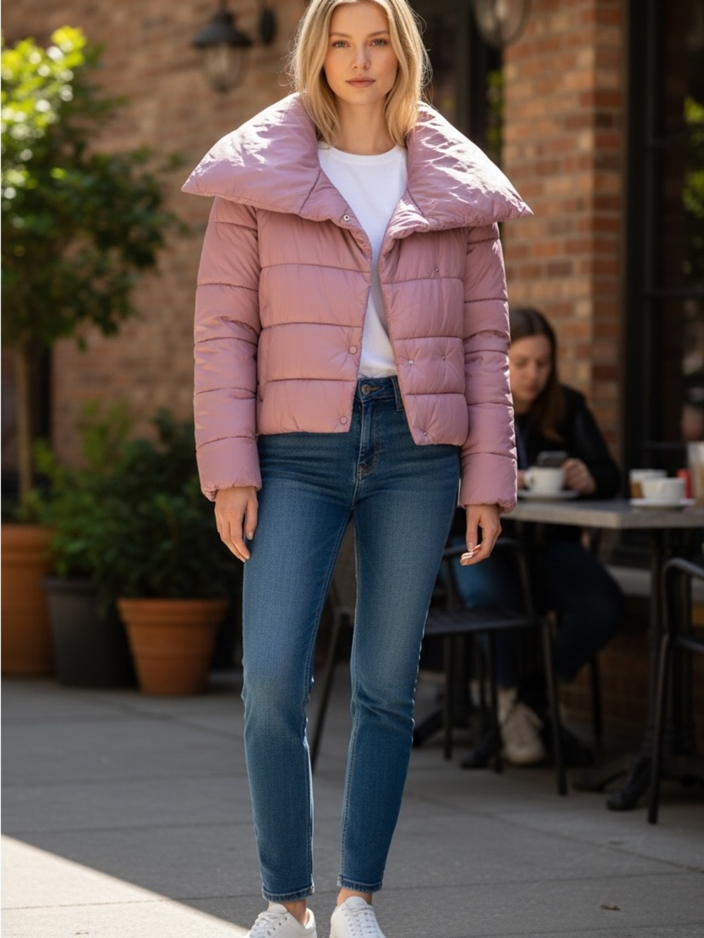 Banana Republic Cropped Puffer Jacket in Dusty Rose